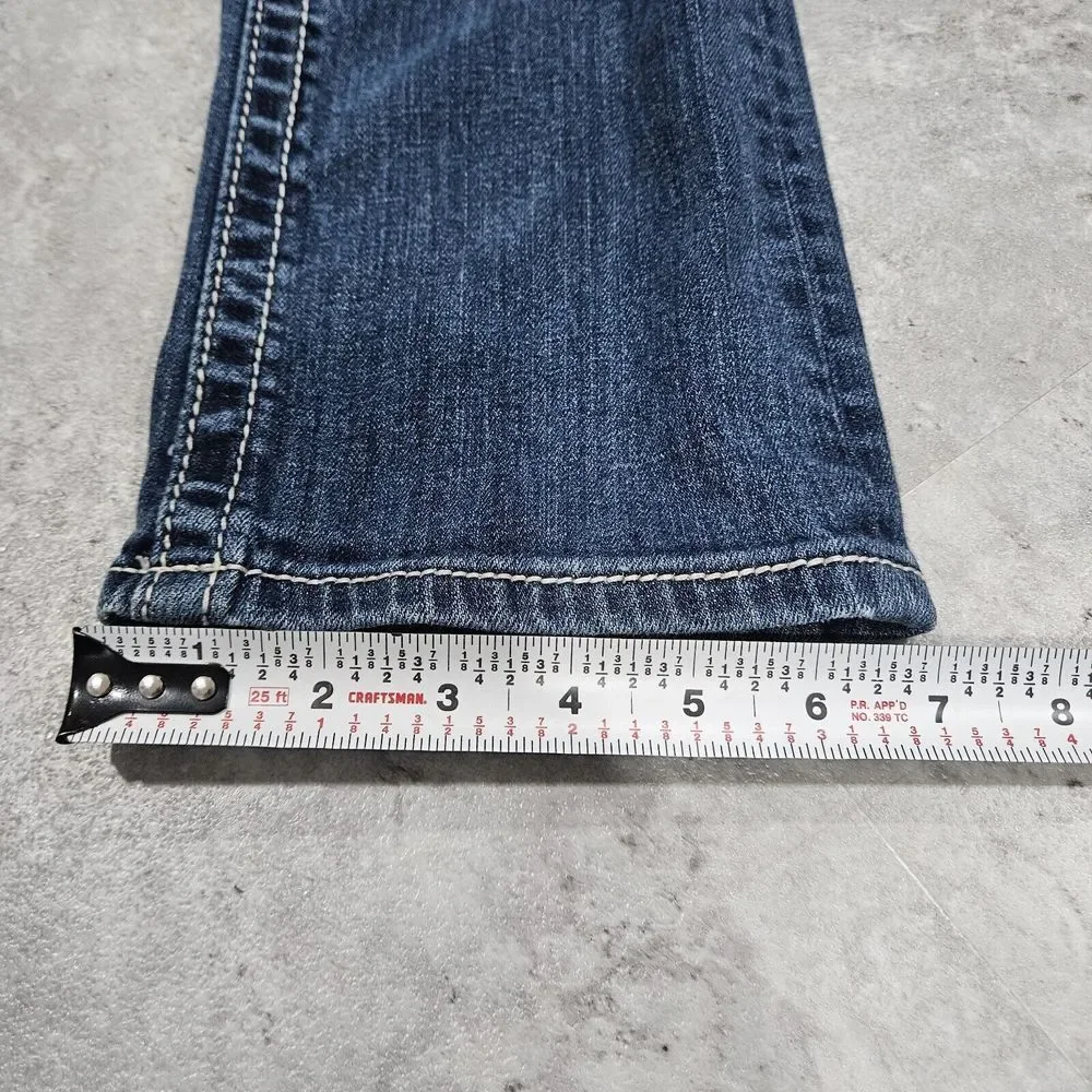 Miss Me Low Rise Distressed Denim Straight Jeans 28 Studded Flap Pockets Bling - Picture 5 of 12